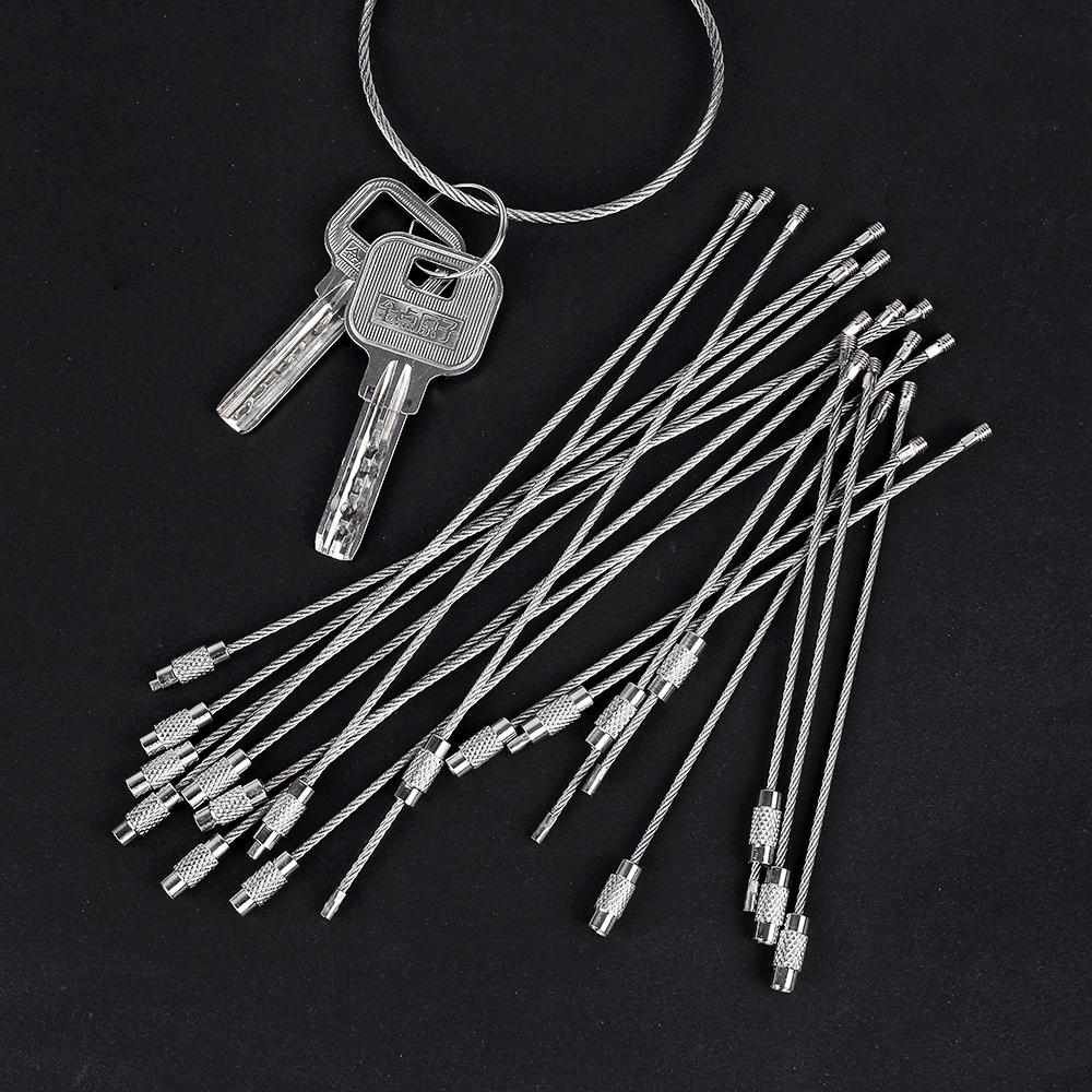 5 Pcs 20cm x 2mm Stainless Steel Wire Keychain Outdoor Accessory Key Ring 