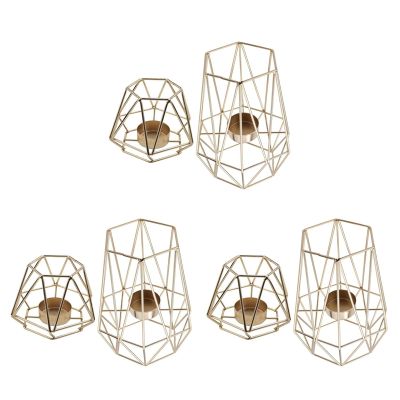 Set of 6 Gold Geometric Metal Tealight Candle Holders for Living Room &amp; Bathroom Decorations