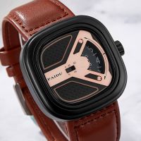 PAIDU Unique Quartz Watch Men Turntable Women Square Dial Watches Military Couple Boys Wristwatch Leather Strap Sport Gift Lover