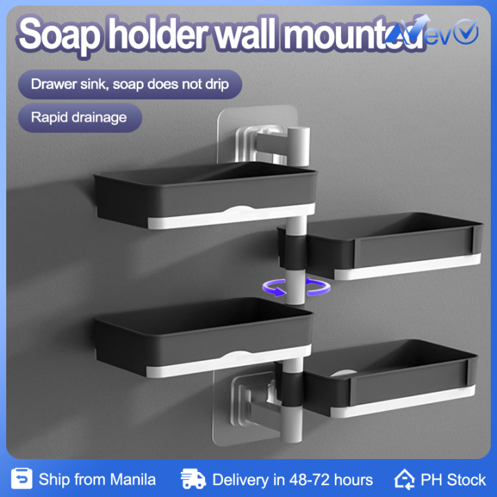 Wall-mounted Perforated Bathroom Soap Box Rack, Rotatable Soap Rack ...