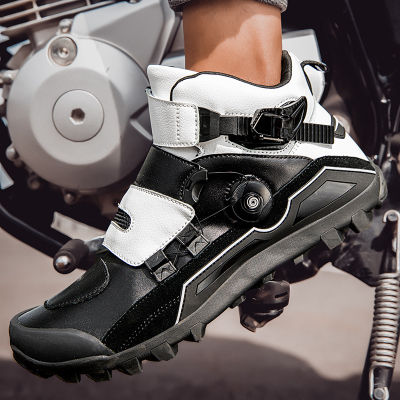 รถมอเตอร์ไซค์รองเท้าขี่รถจักรยานยนต์ใหม่พาดลำตัว Sepatu Berkendara อัศวินสำหรับผู้ชายอุปกรณ์เดินทางรถจักรยานยนต์รองเเท้าบูทจักรยานยนต์ทางวิบากสี่ฤดูกาล