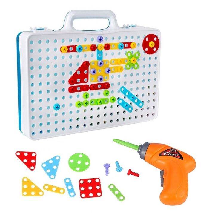 Electric Drill Puzzle Construction Toys Kids Play Tools Sets DIY Building kits Creative Mosaic