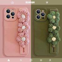 （HOT)ins สายรัดข้อมือดอกไม้ทำด้วยผ้าขนสัตว์สำหรับแอปเปิ้ล 13 เคสศัพท์ 12promax ขาตั้งสีล้วน 11xs นุ่ม