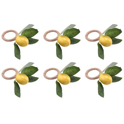 Napkin Rings Set of 6,Decorative Lemon Vine Leaf Napkin Rings, Dinning Table Setting Yellow Napkin Buckle Napkin Holders