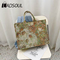 Ladsoul 2022 New Womens Designer Trend Handbag High Capacity painting Flower Large Canvas Tote Top Handle Shoulder Bags