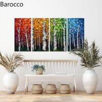 ผ้าใบ30x60cmx4pcs ขนาดใหญ่4ฤดูศิลปะบนผนังต้นเบิร์ชที่ทันสมัยภาพวาดสีน้ำมันรูปใบไม้ตกรูปภาพทิวทัศน์กรอบสำหรับห้องรับแขกห้องนอนห้องน้ำตกแต่งสำนักงานแต่ละแผง12X24นิ้ว (ขนาดกลาง)