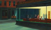 กระโดดเอ็ดเวิร์ด: Nighthawks (1942) แกลเลอรี่ผ้าใบห่อกำแพงแก้วภาพพิมพ์ศิลปะ (D3560) 1ชิ้นภายในกรอบหรือกรอบ (หรือสีดำอะลูมินัมอัลลอย)