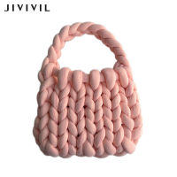 JIVIVIL ขนสัตว์ Diy ฉบับภาษาเกาหลีถักด้วยมือของกระเป๋าทอกระเป๋าหิ้วที่ถือด้วยมือ