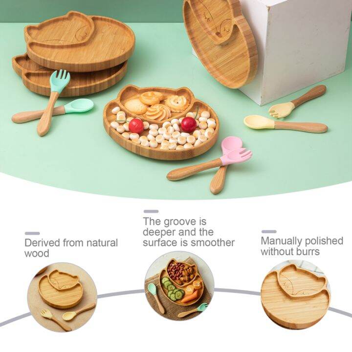 1set-bamboo-baby-feeding-bowl-cartoon-fox-dinner-plate-bamboo-wood-training-plate-silicone-suction-cup-kids-feeding-tableware