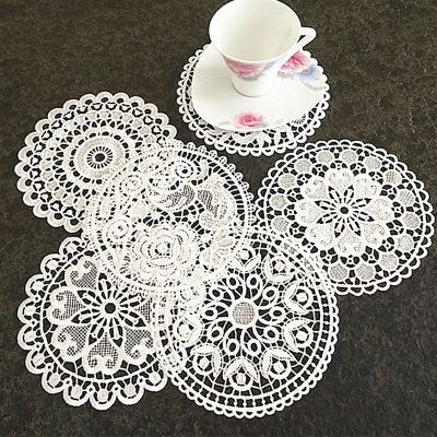 Round Hollow Lace Coaster Napkin Embroidery Flower Placemat Mug Dining Coffee Table Cup Mat Wedding Christmas Home Decoration