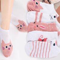 【Sock shop】5คู่น่ารักการ์ตูนฮาราจูกุแมวร้านขายชุดชั้นสำหรับผู้หญิงฤดูร้อนถุงเท้ารองเท้าแตะสีญี่ปุ่น Kawaii เรือถุงเท้าโพลีเอสเตอร์ถุงเท้ารองเท้าแตะ