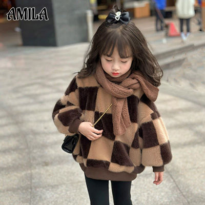 AMILA เสื้อสเวตเตอร์สำหรับเด็ก,ใหม่เสื้อเสื้อผ้าแบบสวมจากด้านล่างขนแกะอบอุ่นสไตล์ต่างประเทศ