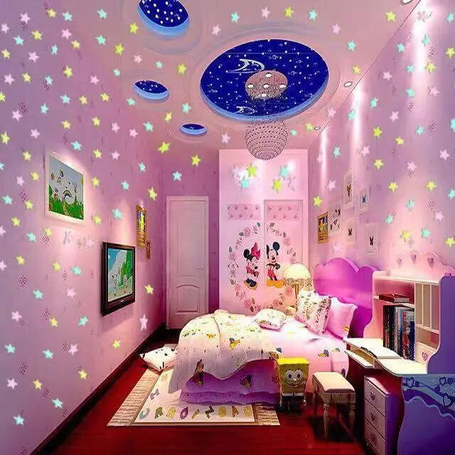Newest Design Decorative Wall Decals 3x3cm Kids Bedroom Fluorescent 100PCS  Glow In The Dark Stars Wall Sticker Wallpapers AS24 | Lazada PH
