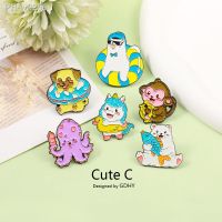 GDHY Cartoon Animal Enamel Pins Custom Octopus Monkey Polar bear Cute Little Yellow Dog Clever Unicorn Brooches Funny Pins