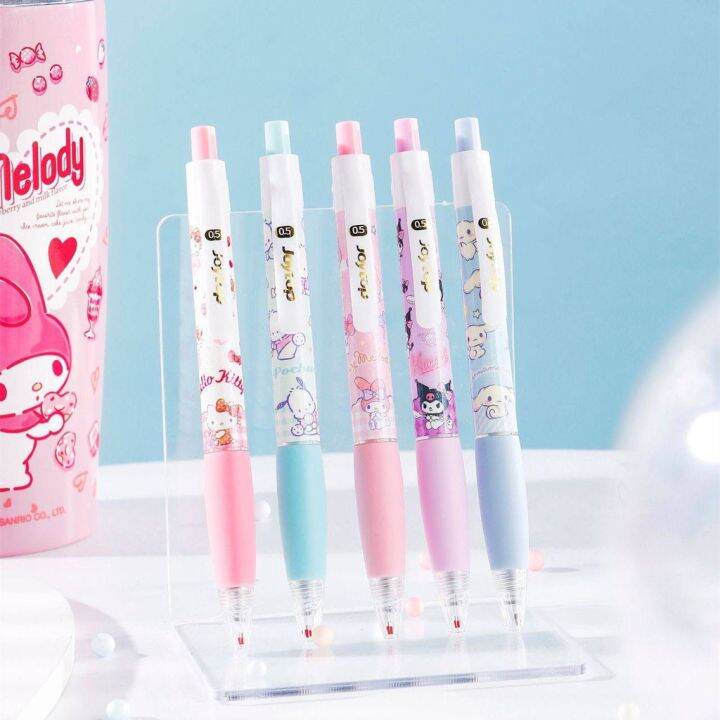 new-5pcs-sanrio-quick-dry-gel-pen-0-5mm-black-click-pen-student-stationery-melody-kuromi-pochacco-hello-kitty