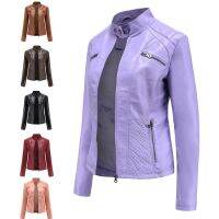 ℡✧◄ 2021 Leather Jacket Zippers Womens Mandarin Collar Motor Biker Coat Female Oversized