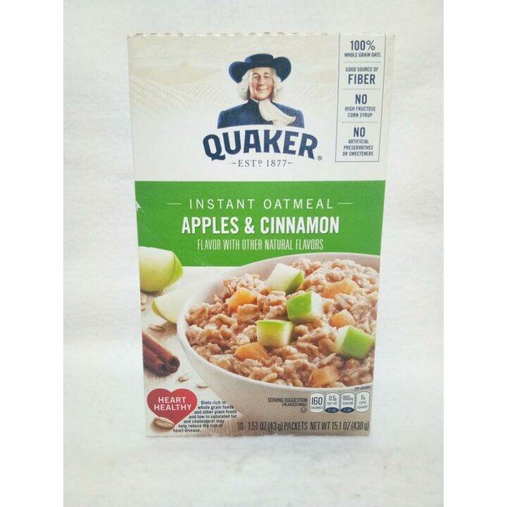 Quaker Instant Oatmeal APPLES & CINNAMON 10 Packets (43g) 15.1oz / 430g Lazada PH