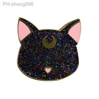 Black Luna cat enamel pin Sailor Moon theme badge shiny anime fans decor