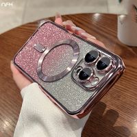 For iPhone 14 Pro Max Luxury Magsafe Magnetic Square Plating Frame Gradient Glitter Phone Case For iPhone 11 12 13 14 Plus Cover