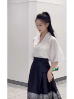 Spot parcel post New Chinese Style National Style Horse-Face Skirt Skirt Suit Female Summer Daily Commute Improved Hanfu 2023 New