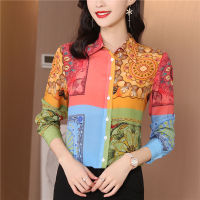 New Spring Summer Fall Runway Vintage Floral Print Collar Long Sleeve Womens Party Casual Temperament OL Work Top Shirts Blouse