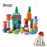 หินสีรุ้งที่ทำจากไม้บล็อกตัวต่อ Wood Toy บล็อก Stacker Montessori ของเล่นเพื่อการศึกษาเกมสมดุลสำหรับเด็ก