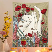 Tarot Cat Tapestry แขวนผนังลึกลับเห็ด Sun Moon Tapestries Boho คาถา Hippie Phycadelic Aesthetic Room Decor