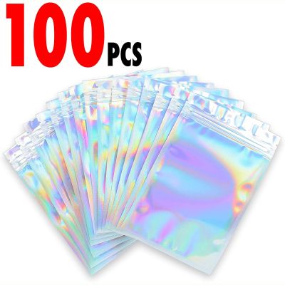 Holographic Ziplock Bags Zip Lock Plastic Storage Box Holographic Bag Packaging Plastic Resealable Bags Mylar Bags For Storage