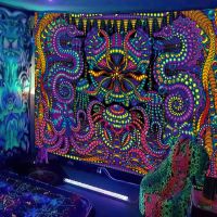 Black Light Tapestry UV Reactive Psychedelic DJ Hippie Wall Hanging Decor for Bedroom Dorm Indie Room Decoration