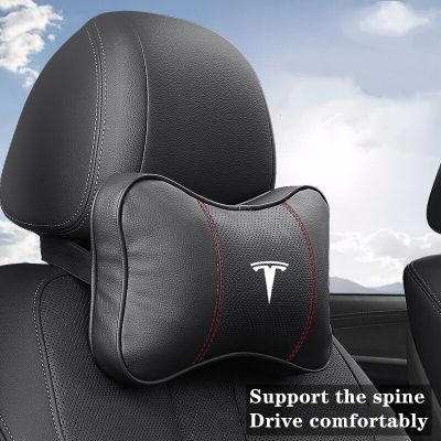 หมอนรองคอติดรถหมอนหมอนพักศีรษะเบาะหนังสำหรับรถยนต์ Tesla รุ่น3 S X Y 2022รุ่น Y 2023อุปกรณ์ตกแต่งภายในรถยนต์