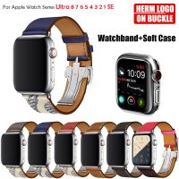 สำหรับนาฬิกาอัลตร้าแบนด์8 7 6 5 4 3สายนาฬิกาหนังแท้สร้อยข้อมือ + เคสสำหรับ Iwatch 49 44 40 45 41 42 38มม.