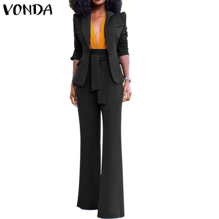 vonda-เสื้อเบลเซอร์ลําลอง-แขนยาว-สีพื้น-และกางเกงขายาว-สําหรับผู้หญิง