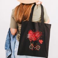 【Lanse store】Black Canvas Women Shopping Bags Flower Girl Shoulder Cloth Reusable Shopper Teacher Student Book Bag сумка через плечо жен