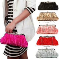 Modelhouses # Women S Dinner Bag Solid Color Folds Smooth Design Metal Buckle Closure Rhinestone Embellished Clutch