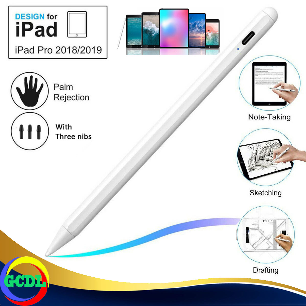 Rechargeable Active Stylus Pencil Magnetic Design Compatible for 2018-2020 Apple iPad 6/7 Gen/iPad Pro/iPad Air 3rd Gen/iPad Mini 5 Gen High Precise Drawing/Writing Palm Rejection Stylus Pen for iPad 