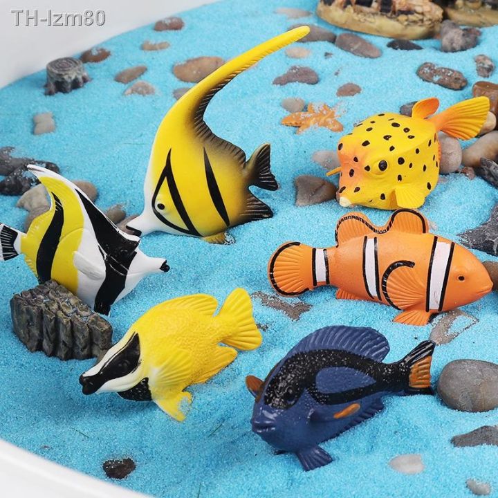 ของขวัญ-จำลอง-solid-mini-marine-ปลาเขตร้อนชุด-clownfish-angelfish-foxfish-ของเล่นเด็ก