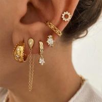 TIANDE Gold Plated Earrings Set for Women Boho Zircon Women 39;s Clip Stud Hoop Drop Dangle Earrings 2022 Fashion Jewelry Wholesale