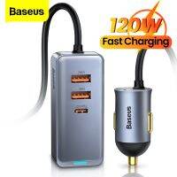 Baseus 4 พอร์ต 120W USB Car Charger Quick Charge PPS Fast Charging PD 20W Type C Car Charger สําหรับ iPhone 12 Xiaomi Samsung tvz