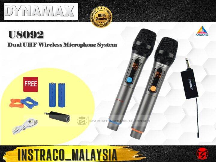 DYNAMAX U8092 Dual UHF Wireless Vocal Dynamic Microphone / Headset