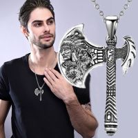 Fashion Men Axe Necklace Carving Necklace Animal Jewelry Indian Animal Totem Pendant Necklaces for Men Hip Hop Anniversary Gift Fashion Chain Necklace