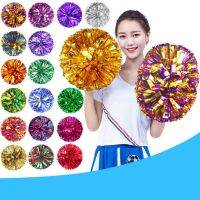 2PCS Game Pom Poms Plastic Handle Metallic Streamer Cheerleading Cheering Ball Sports Match Dance Party Cheering Flower Ball