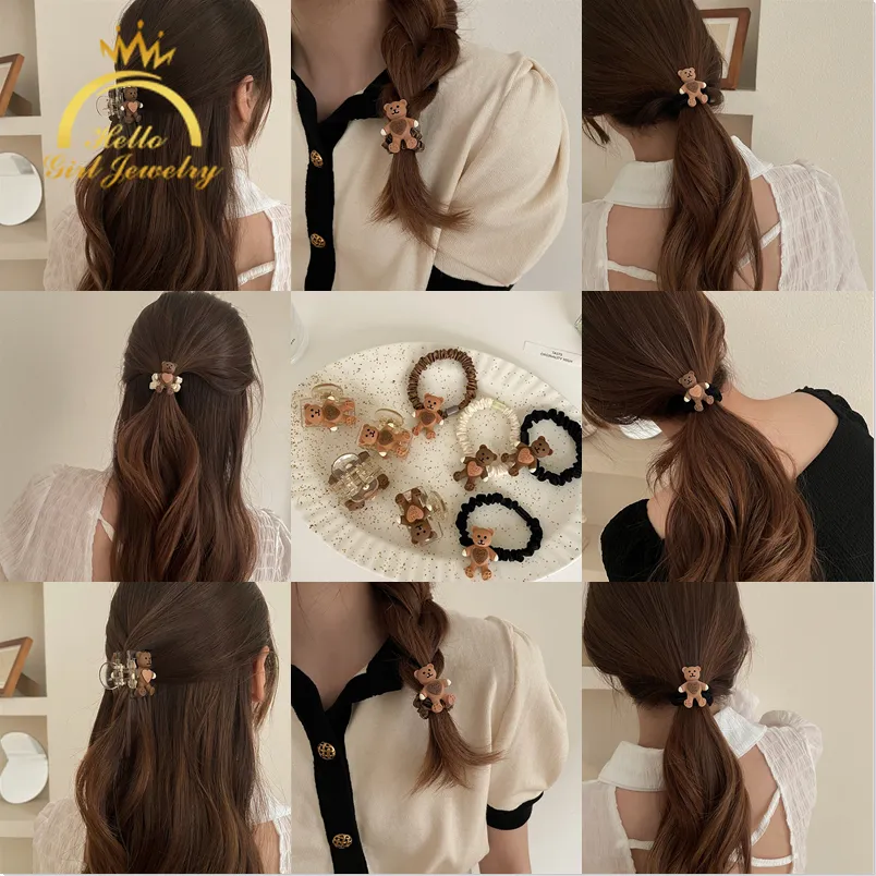 Hello Girl Jewelry Korean Cartoon Bear Hair Rope Female Summer Ponytail  Headdress Small Clip Temperament Hairpin 