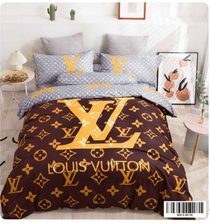 Ready Stock+ Local Seller】Cadar BRANDED LV Luxury Bedsheet QUEEN KING  Fitted 5in1 With Comforter Set