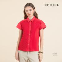 Lofficiel ลอฟฟิเซียล เสื้ออัดพลีทสีเเดง สดใส เนื้อผ้าไหมเทียม เสื้อเชิ้ตหญิง เสื้อผ้าผญสวยๆ เสื้อแฟชั่น เสื้อแฟชั่นผญ (FXJ4RE)