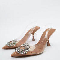 2023 Spring New Water Diamond Transparent Crystal Thin Heel High Heel Sandals