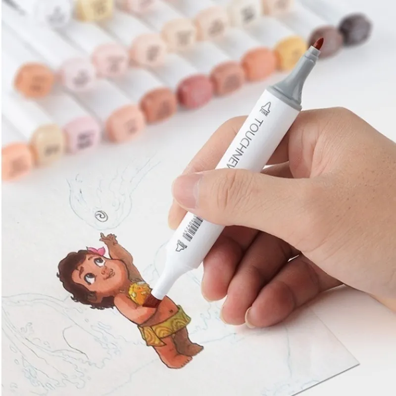 TouchNew 12/24 Colors Alcohol Marker Pens Blendable Skin Color Art