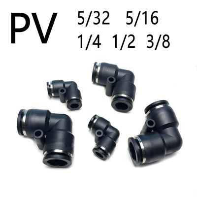 PV PUL inch Pneumatic Quick Connector PU Air Pipe 5/32 1/4 5/16 3/8 1/2 inch Hose Connector Right Angle L-shaped Connector Pipe Fittings Accessories