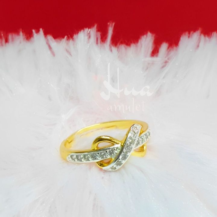 f60-แหวนทองโบว์ไขว์คาดเพชร-แหวนทองฝังเพชร-ชุบเศษทองเยาวราชแท้-ทองไมครอน-ทองโคลนนิ่ง-ทองไมครอน-ทองหุ้ม-ทองเหลืองแท้