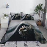 ♦✧✾ Lovely Cat Bed Sheet Set Digital Printing Polyester Bed Flat Sheet With Pillowcase Print Bedding Set 1.2/1.5/1.8/2.0m