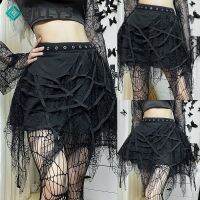 Goth Dark Spider Web Punk กระโปรงตาข่ายพู่ Mini กระโปรง Mall Gothic Grunge สูงเอว A-Line กระโปรงผู้หญิง Gothic Party Mini กระโปรง